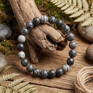 🆕New Black Picasso Jasper Gemstone Bracelet 8mm